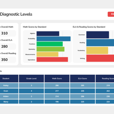 iXL Diagnostic Levels Dashboard Mockup